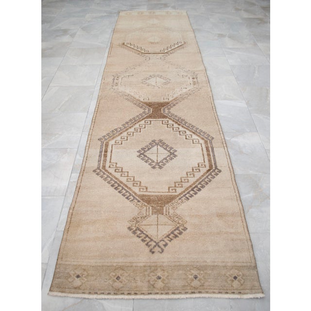 Hand-Knotted Turkish Runner Rug, Earthy Tones Hallway Rug, Kitchen Decor - 3' X 12'4" For Sale - Image 6 of 13