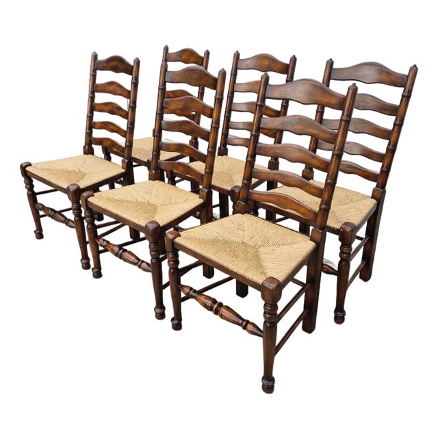 2019 Theodore Alexander Castle Bromwich Ladderback Rush Seat Dining Side Chairs, Set of 6 For Sale