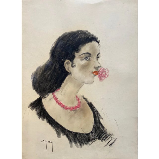 José Parra, La Rose, 1970, Oil Stick on Paper For Sale - Image 6 of 6