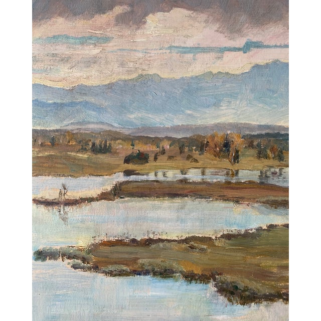 1948 Framed Oil on Cardboard German Landscape Scene For Sale - Image 9 of 11