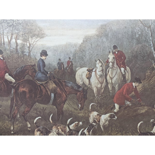 Brown Large Vintage “Run to Earth” Equestrian Lithograph After Heywood Hardy, Professionally Framed- Brown, Red, Blue For Sale - Image 8 of 14