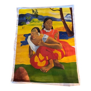 1980s Beautiful Hand Painted Copy of Paul Gauguin’s Impressionist Painting “Nafea Faa Ipoipo When Will You Get Married”. For Sale