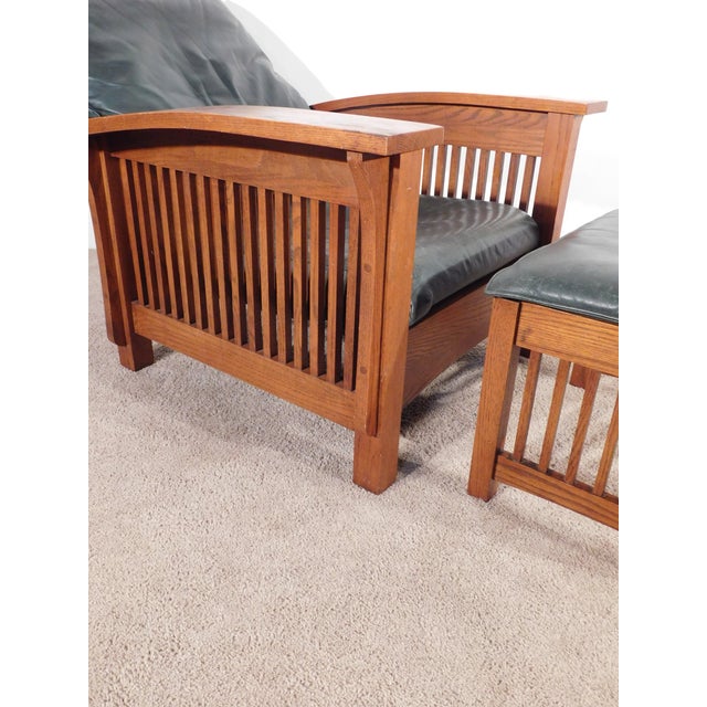 Brown Kimball Antique Style Mission Prairie Arts & Crafts Oak Morris Chair & Ottoman For Sale - Image 8 of 18