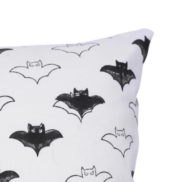 Contemporary Fabdivine Haunted Harvest VibesHandmade Block Print Pillow Covers for Halloween Size-12x20- Bat For Sale - Image 3 of 6
