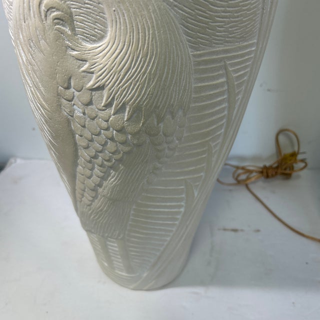 Pair of 1980s Dayle Rushall Matte Ceramic Lamps With Heron Detail For Sale - Image 4 of 9