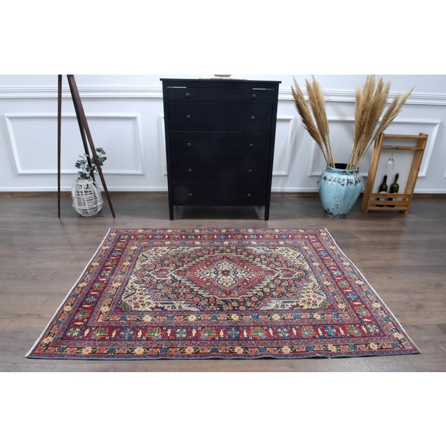 Islamic 1970s Vintage Handmade Wool Cotton Burgundy Area Rug For Sale - Image 3 of 11