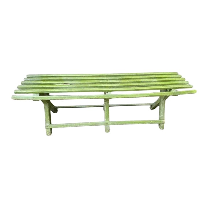 Early 1900s Rustic Green Bench | Chairish