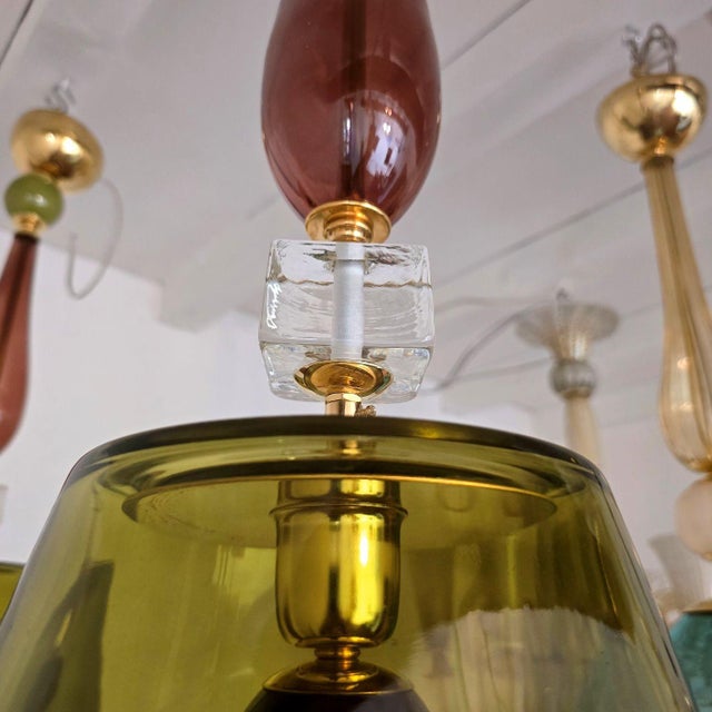 Olive Green, Mid Century Modern, Murano Glass Pendant Lights - a Pair For Sale - Image 14 of 14