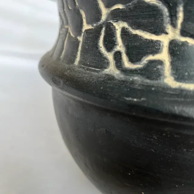 1990s 1990s Hand-Painted Black Clay Pot/Vase Featuring Cracked Design For Sale - Image 5 of 9