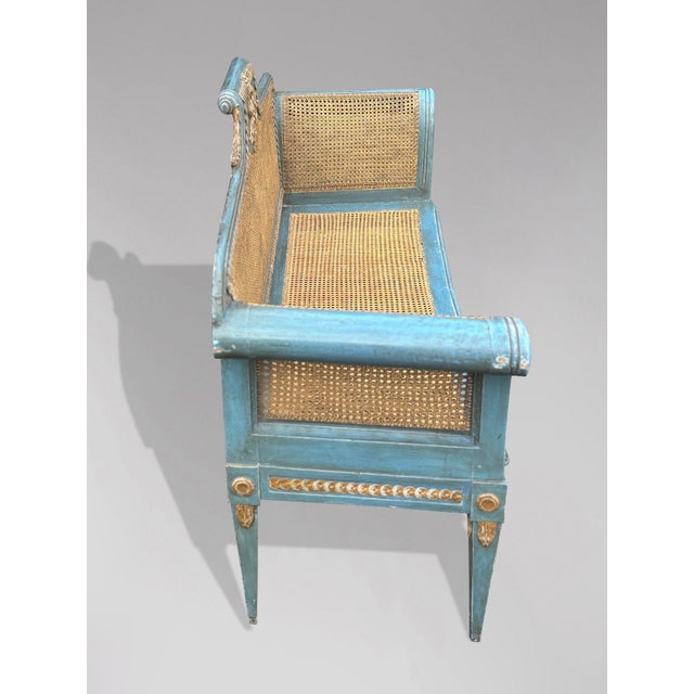 Blue Louis XVI Painted Caned Bergère Sofa, 1880s For Sale - Image 8 of 14