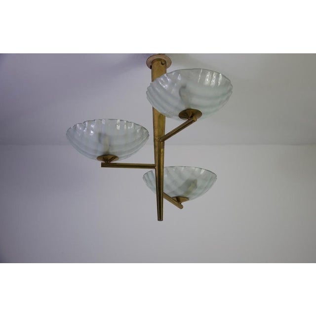 Italian Brass and Glass Chandelier, 1950s For Sale - Image 11 of 18