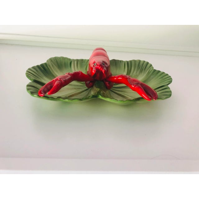 Midcentury 2 parts divided pottery lobster tray/ dish 12" L X 9"W X 3.5"H , Makers mark reads " Brad Keeler" California...