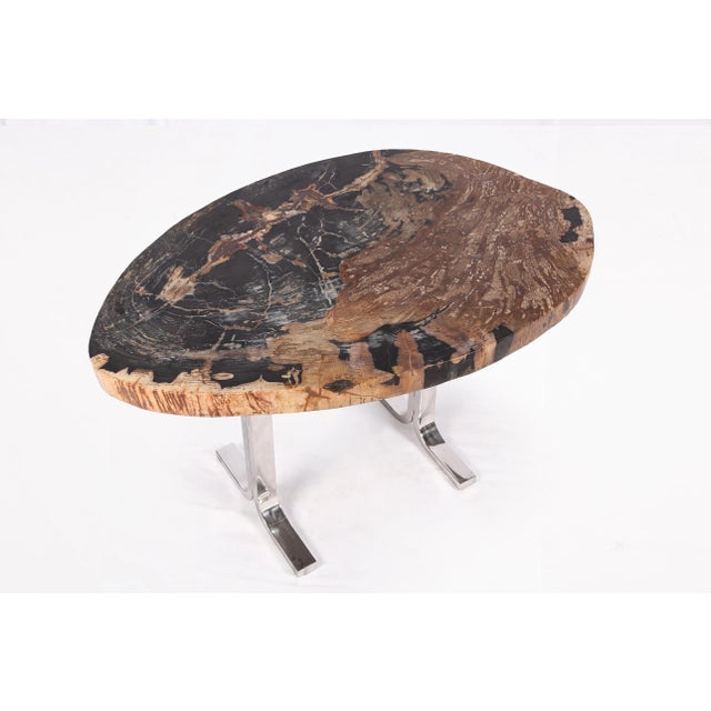 One Slab Living Edge Petrified Wood Console Table W Stainless Stand 53 For Sale In Greensboro - Image 6 of 6