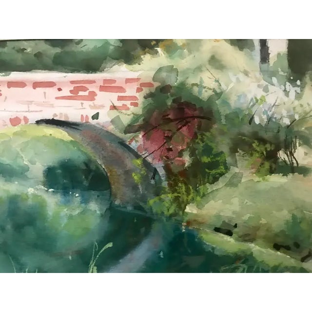 Vintage American Impressionist Watercolor Painting Bridge and River by Harry Barton For Sale - Image 4 of 7