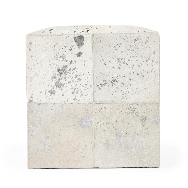 Animal Skin Victorian Hair on Hide with Silver Spots Cube Ottoman, Silver Moon For Sale - Image 7 of 11