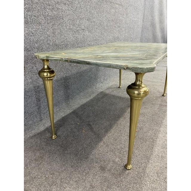 1960s 1960s Mid-Century Italian Coffee Table With Faux Marble Top and Brass Legs For Sale - Image 5 of 8