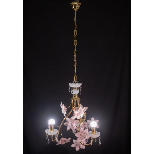 1970s Pink Flowers Murano Chandelier, 1970s For Sale - Image 5 of 12