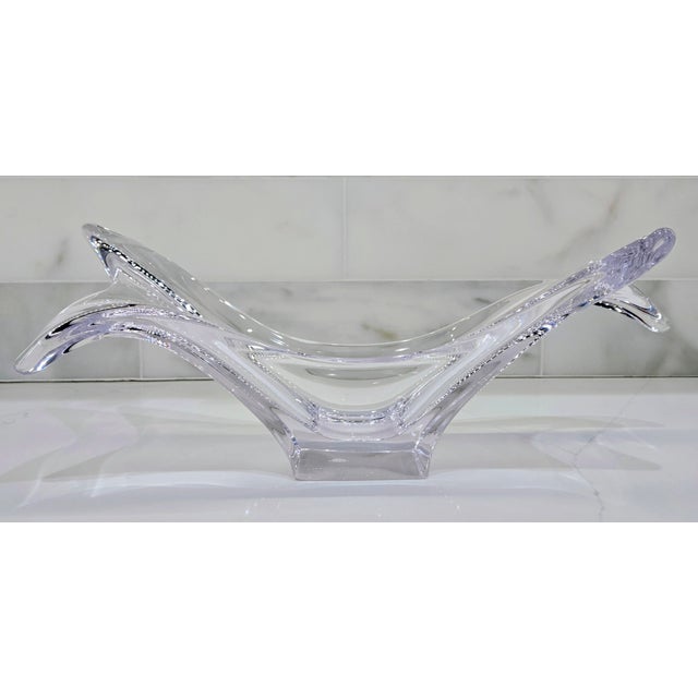 Striking vintage crystal centerpiece bowl by Cofrac Art Verrier France, featuring a dramatic freeform sculptural...