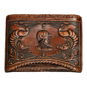 Unique Soldier Braided Trim Hand Tooled Antique Leather Cigarette Case Tobacciana