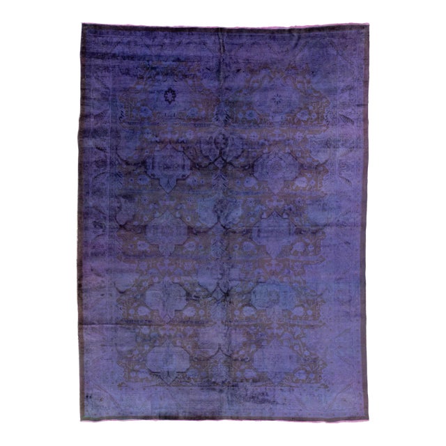 Purple Vintage Persian Overdyed Handmade Wool Rug With Allover Design For Sale