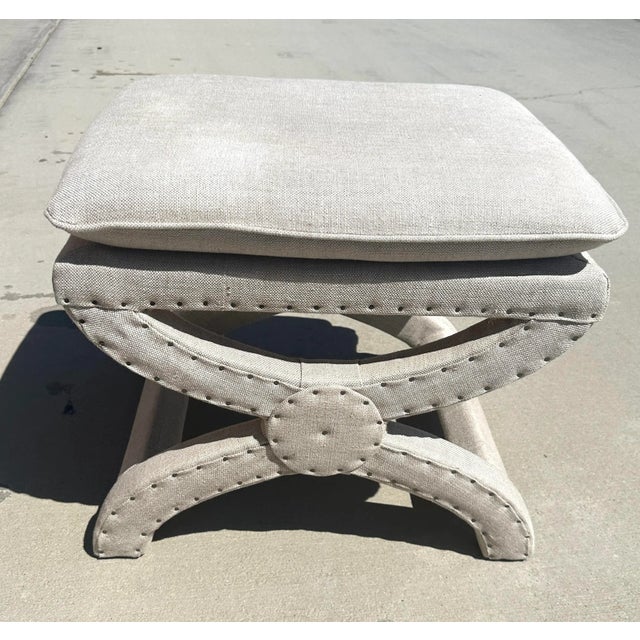 Farmhouse Restoration Hardware Toscane Nailhead Bench/Stool For Sale - Image 3 of 9