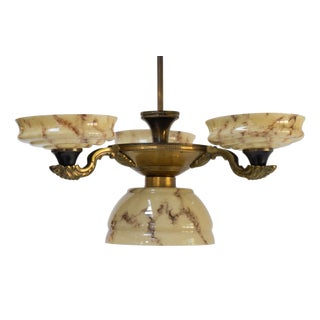 Art Nouveau Danish Chandelier with Marbled Opaline Shades, 1920s For Sale