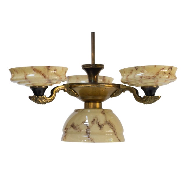 Art Nouveau Danish Chandelier with Marbled Opaline Shades, 1920s For Sale