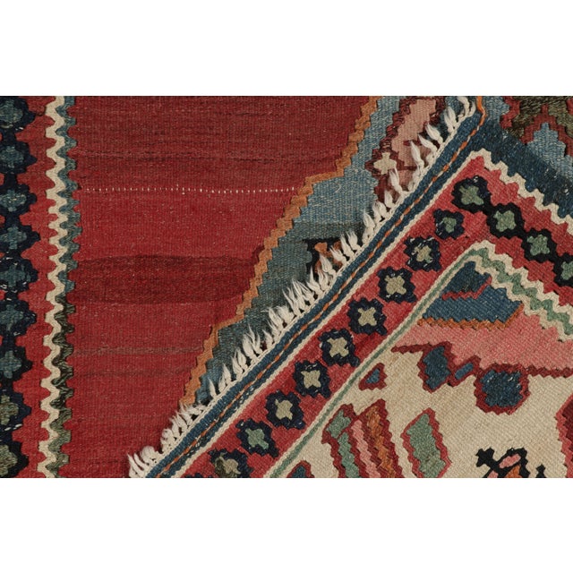 Red Antique Bidjar Kilim in Red With Blue and Beige Tribal Medallions, Pink Accents For Sale - Image 8 of 8