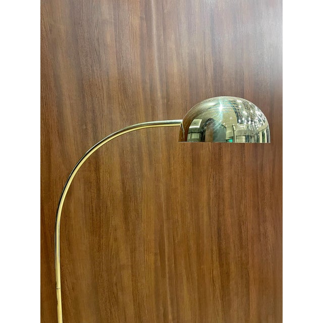 Mid-Century Modern 1970s Space Age Brass Arc Floor Lamp With Dome Shade For Sale - Image 3 of 9