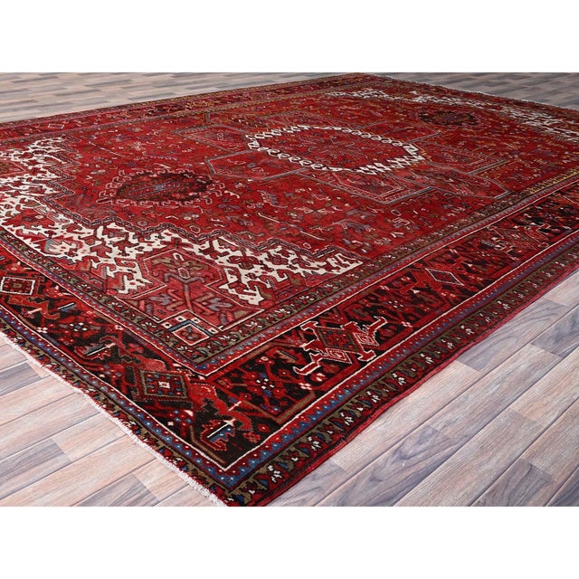 Textile 1960 10'2"x13'8" Penn Red Hand Knotted Clean All Wool Worn Down Vintage Persian Rug For Sale - Image 7 of 12