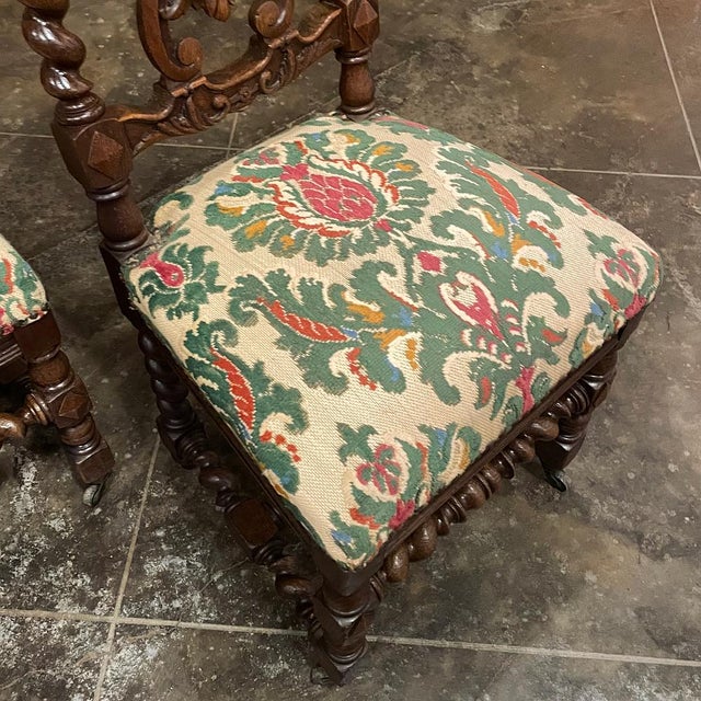 Set of Four 19th Century Renaissance Revival Louis XIII Style Barley Twist Side Chairs in Solid Oak For Sale - Image 12 of 15