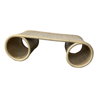 Vintage Coastal Bamboo Reed Coffee Table Modern Scroll Shaped For Sale