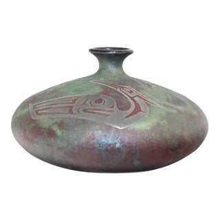 Signed Stephan Roy Raku Pottery Vase For Sale