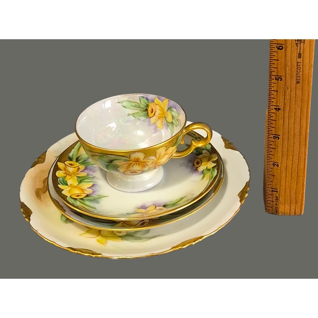 Yellow Vintage Plankenhammer Floss Bavaria Hand Painted Daffodils Gilded Porcelain 4piece Tea Set For Sale - Image 8 of 9