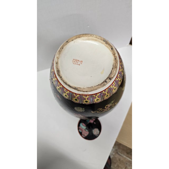 Onyx Vintage Famille Noire Ginger Jar With Vibrant Colored Designs For Sale - Image 8 of 11