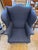1800s Antique Wingback Blue Linen Chair For Sale - Image 4 of 6