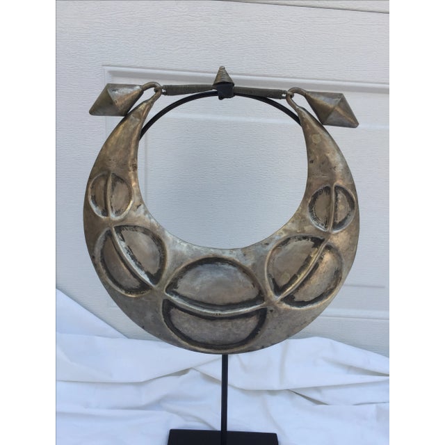 Vintage Tribal Metal Necklace on Black Stand For Sale - Image 4 of 6