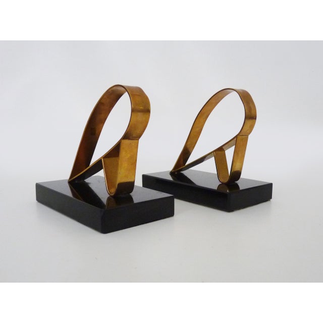 Art Deco Modernist Gold Starry Bookends on Black Marble Bases, 1930s, Set of 2 For Sale - Image 3 of 10