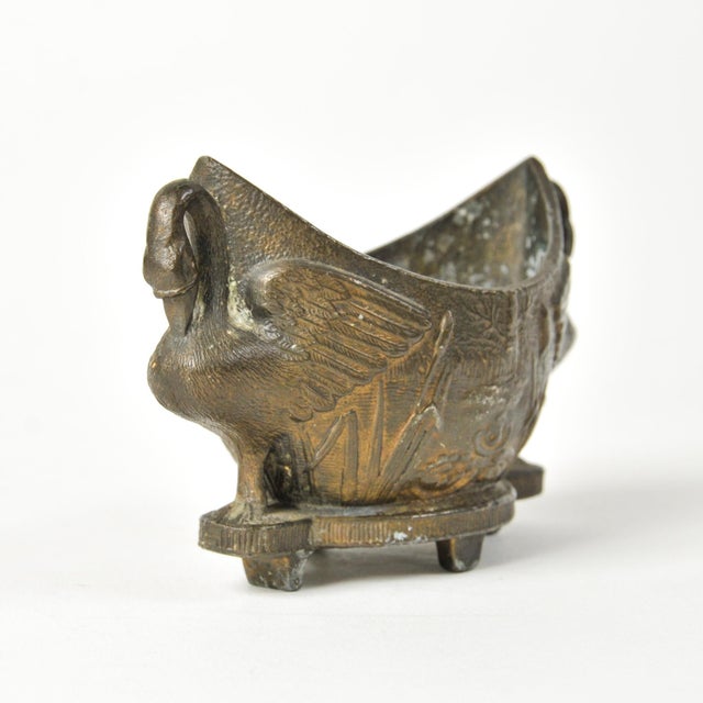 Early 20th Century Antique Bronze Swan Ashtray Small Boat Shaped Dish For Sale - Image 5 of 10