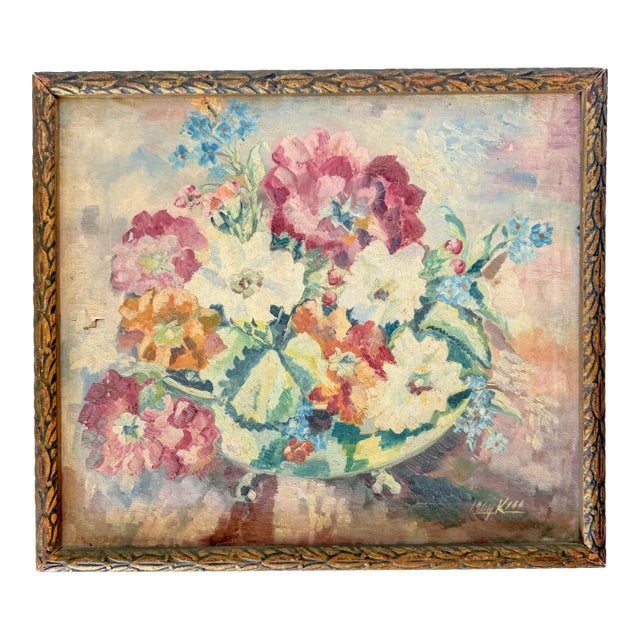1964 Floral Still Life Painting on Canvas in Carved Frame, Signed For Sale