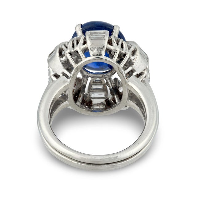 1950s Mid-Century Gia 7.41 Carat Burma No Heat Sapphire Diamond Platinum Cluster Ring, Size 6.75 For Sale In Los Angeles - Image 6 of 7