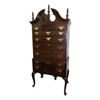 1980s Council Craftsman Queen Anne Cherry Highboy Dresser 11-Drawer For Sale