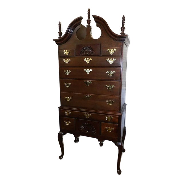 1980s Council Craftsman Queen Anne Cherry Highboy Dresser 11-Drawer For Sale