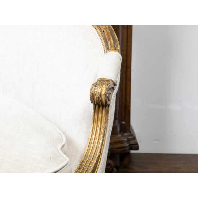19th Century French Louis XVI Style 19th Century Giltwood Upholstered Canapé en Corbeille For Sale - Image 5 of 10