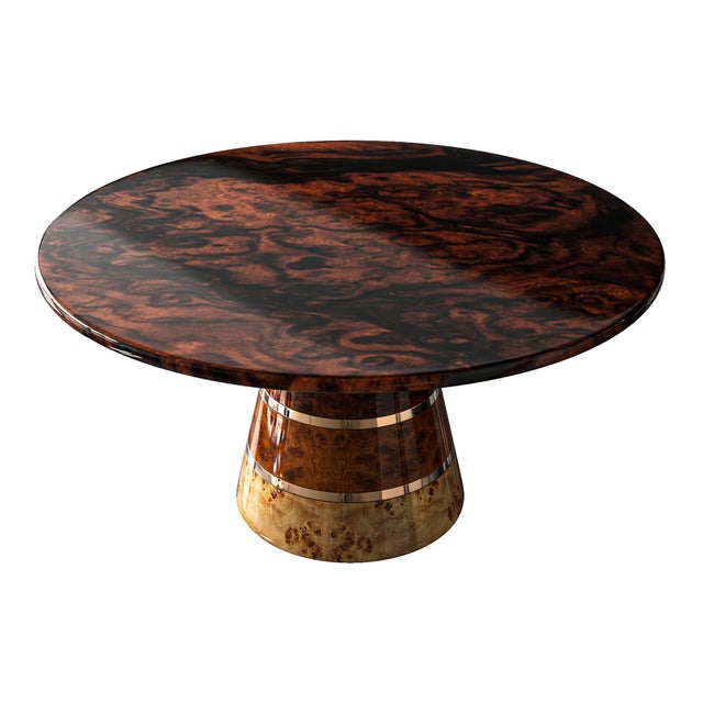 Art Deco "Goodwood" Round Table With Unique Woods and Bronze Details, Handmade For Sale - Image 3 of 5