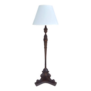 Antique Carved Mahogany Floor Lamp For Sale