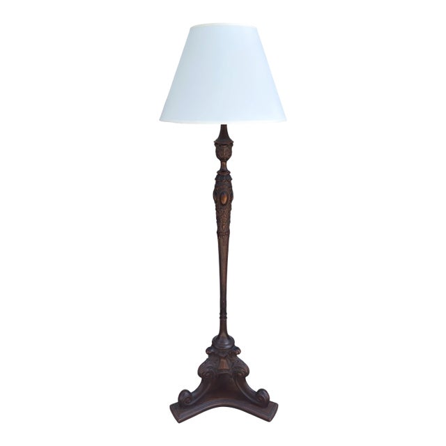 Antique Carved Mahogany Floor Lamp For Sale