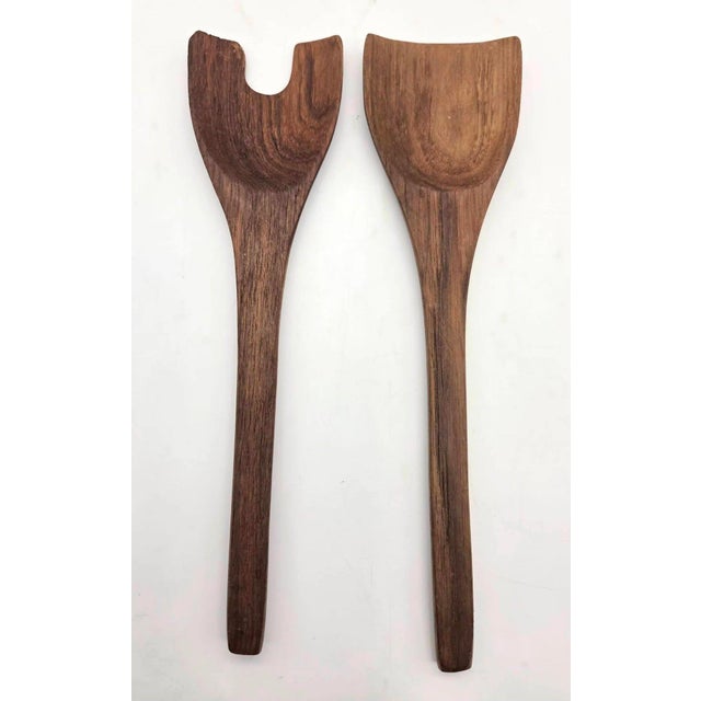 Chestnut 1970s Teak Wood Salad Serving Utensils, a Pair For Sale - Image 8 of 10