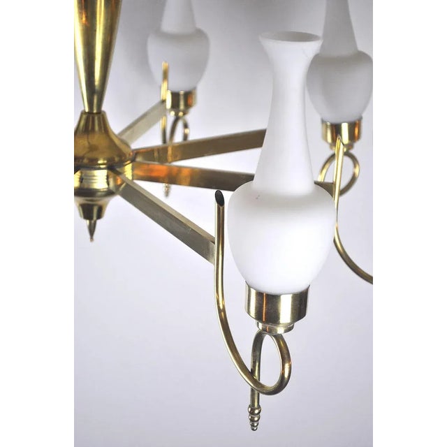Mid-Century Brass and Opaline Glass Chandelier, 1950s For Sale - Image 10 of 15