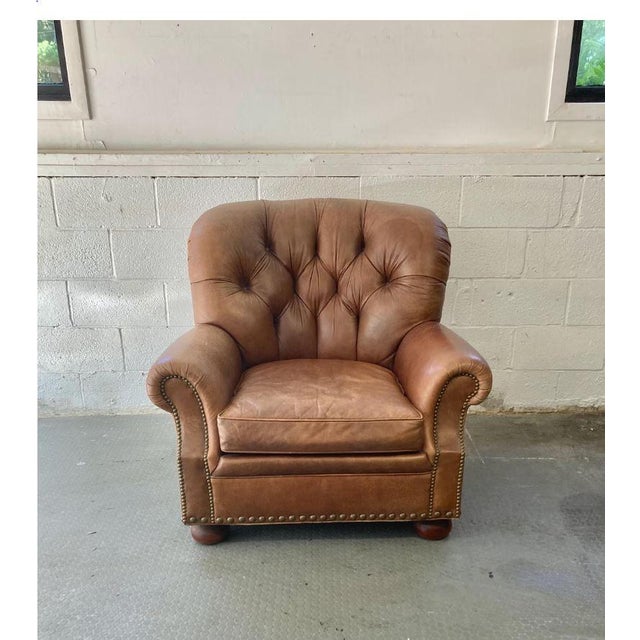 Vintage Leather Hickory Writers Chair | Soft Brown Leather Desk Chair | Mid Century Office Accent | Rustic Study Seating For Sale In New York - Image 6 of 11